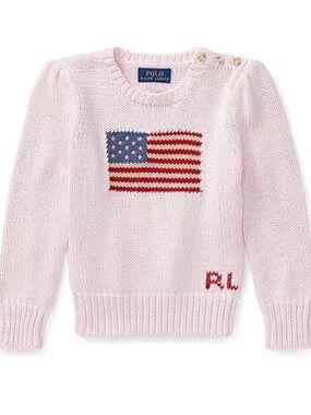 Polo Ralph Lauren Pink American Flag Knit Sweater Sz 4